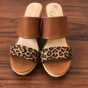 Leopard Print Wedge Sandals, 8